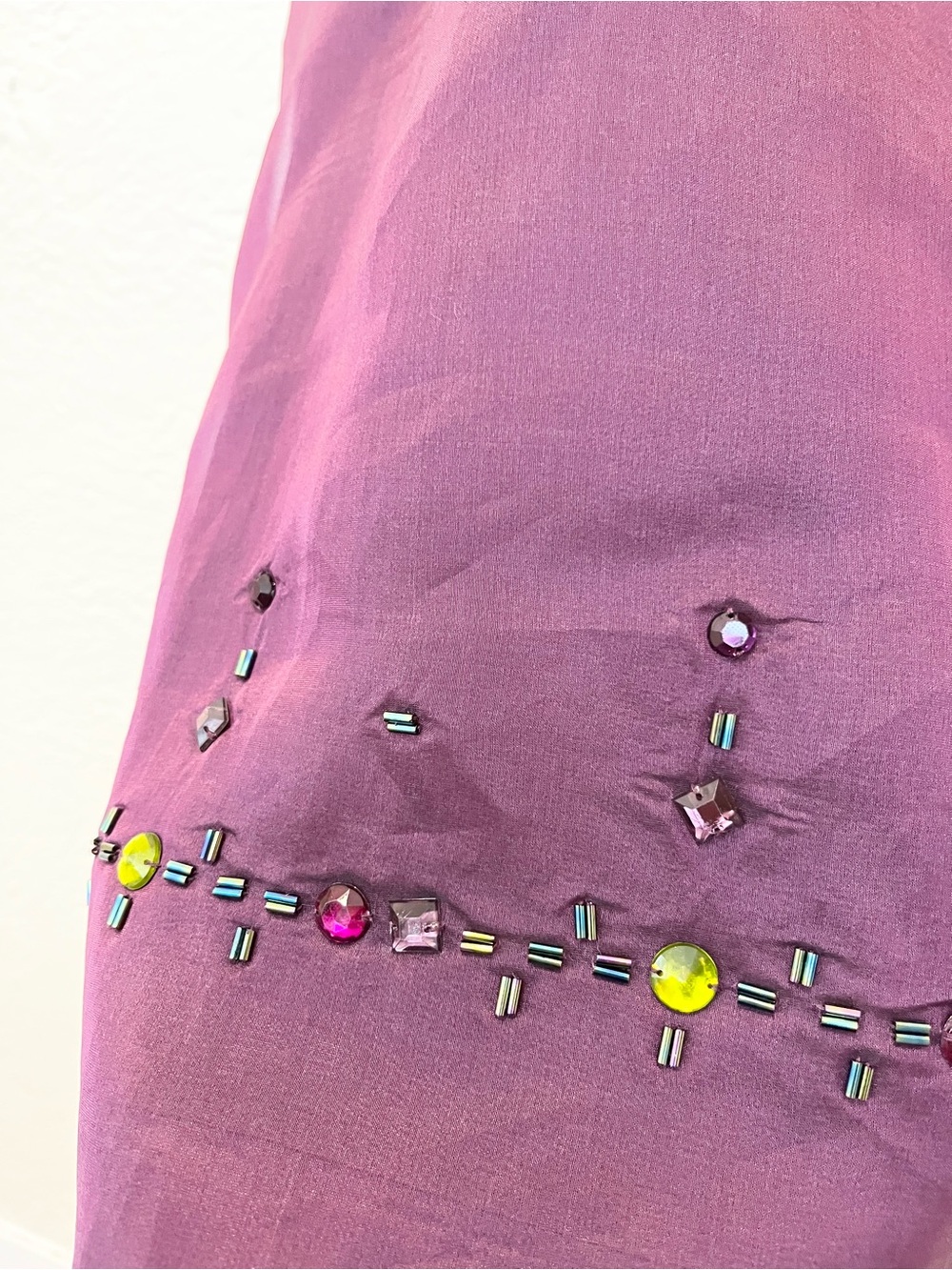 Vintage Ann Taylor Silk Beaded Maxi Skirt Purple Whimsigoth 90s Y2K 4 - Picture 8 of 10